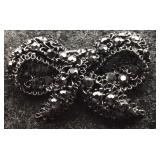 Black Beaded Bow Brooch with Sparkle Accents