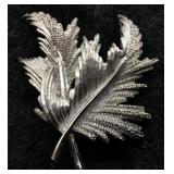 Vintage Silvertone Textured Leaf Brooch