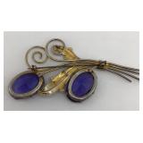 Sterling Wilcox Brooch w/ Amethyst Glass Stones