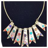 Mixed Stone Modernist Shield Bib Necklace