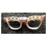 Retro Cat-Eye Glasses Rhinestone Brooch