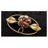 Vintage Copper & Brass Rose Brooch Pin