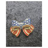 American Flag Enamel Bow Brooch