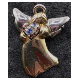 Patriotic Angel Brooch with Heart & Rhinestones