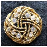 Vintage Gold-Tone Knot Brooch with Rhinestones