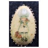 Vintage Girl w/ Teddy Fabric Brooch Ornament