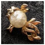 Vintage Goldtone Branch Brooch with Faux Pearl
