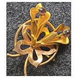 Vintage Gold-Tone Leaf & Flower Brooch