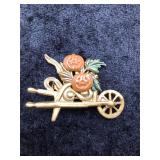 Vintage Halloween Brooch w/ Pumpkins & Wheelbarrow