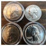 4 Silver Washington Quarters 1960s