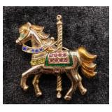 Vintage Carousel Horse Enamel Brooch