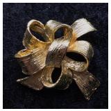 Large Vintage Gold Bow Ribbon Brooch