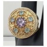 Size 10 .925 Bold Amethyst & Blue CZ Cocktail Ring