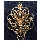 Ornate Vintage Gold-Tone Scrollwork Brooch