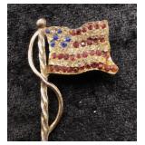 Rhinestone American Flag Brooch Gold Tone
