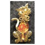 Whimsical Gold-Tone Cat Brooch with Enamel