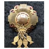 Vintage Brass & Copper Brooch with Fish Charms