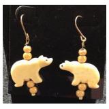 Vintage Ivory Like Carved Bear Earrings