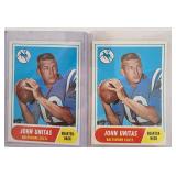 Two 1968 Topps Johnny Unitas #100 Football Cards