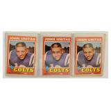 3 1971 Topps Johnny Unitas #1 Football Cards