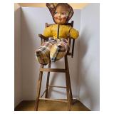 Vintage Handmade Plastic Face Doll High Chair
