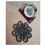 Bulova Desk Clock & Cast Iron Trivet Lot