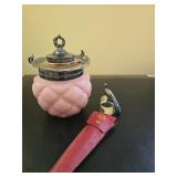 Pink Glass Biscuit Jar & Silverplate Lot