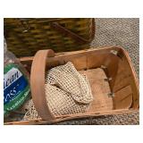 Vintage Picnic Set: 2 Wood Baskets & 1 Metal Tin