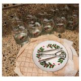 11 VTG Holiday Glasses & 3 Tier Serving Set