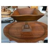 Haskelite Wood Pedestal Bowl & Tray Set