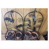 Two Decorative Metal Flower Hangers W Pots