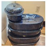 3 VTG Speckled Black Roasting Pans Link & More