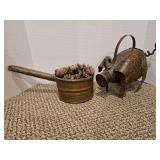 Rustic Copper Pot & Metal Pig Decor Lot