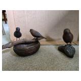 Hand Carved Wooden Bird Figurines
