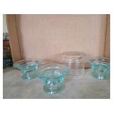 Vintage Aqua Glass & Wood Lid Canister Set