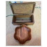 Wooden Storage Box & Carved Wood Bowl