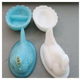 2 VTG Hen on Nest Covered Milk Glass Dishes