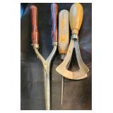3 Primitive Woiden Handle Kitchen Utility items