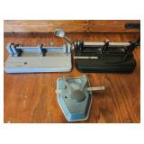 3 Vintage Paper Hole Punch Office Tool Lot