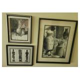 3 Framed Black & White Art Prints Wall Decor Lot