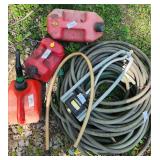 3 Plastic Gas Cans & Hoses