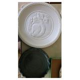 White Rabbit Plate & Green Fluted Ceramic Baker