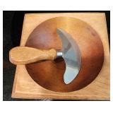 VTG Teakwood Bowl W Mezzaluna Knife