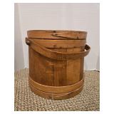 Antique Wooden Firkin Bucket w/ Lid