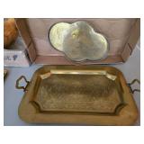 Vintage Brass Serving Tray & Bowl Lot