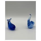 Blue Glass Elephant and Fish Figures