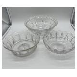 Three Clear Pressed Glass Bowls