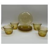 Federal Glass Patrician Amber Cups and Plates Set