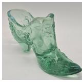 Fenton Glass Sea Mist Green Cabbage Rose Slipper