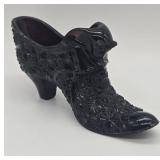 Fenton Black Amethyst Cat Head Slipper
